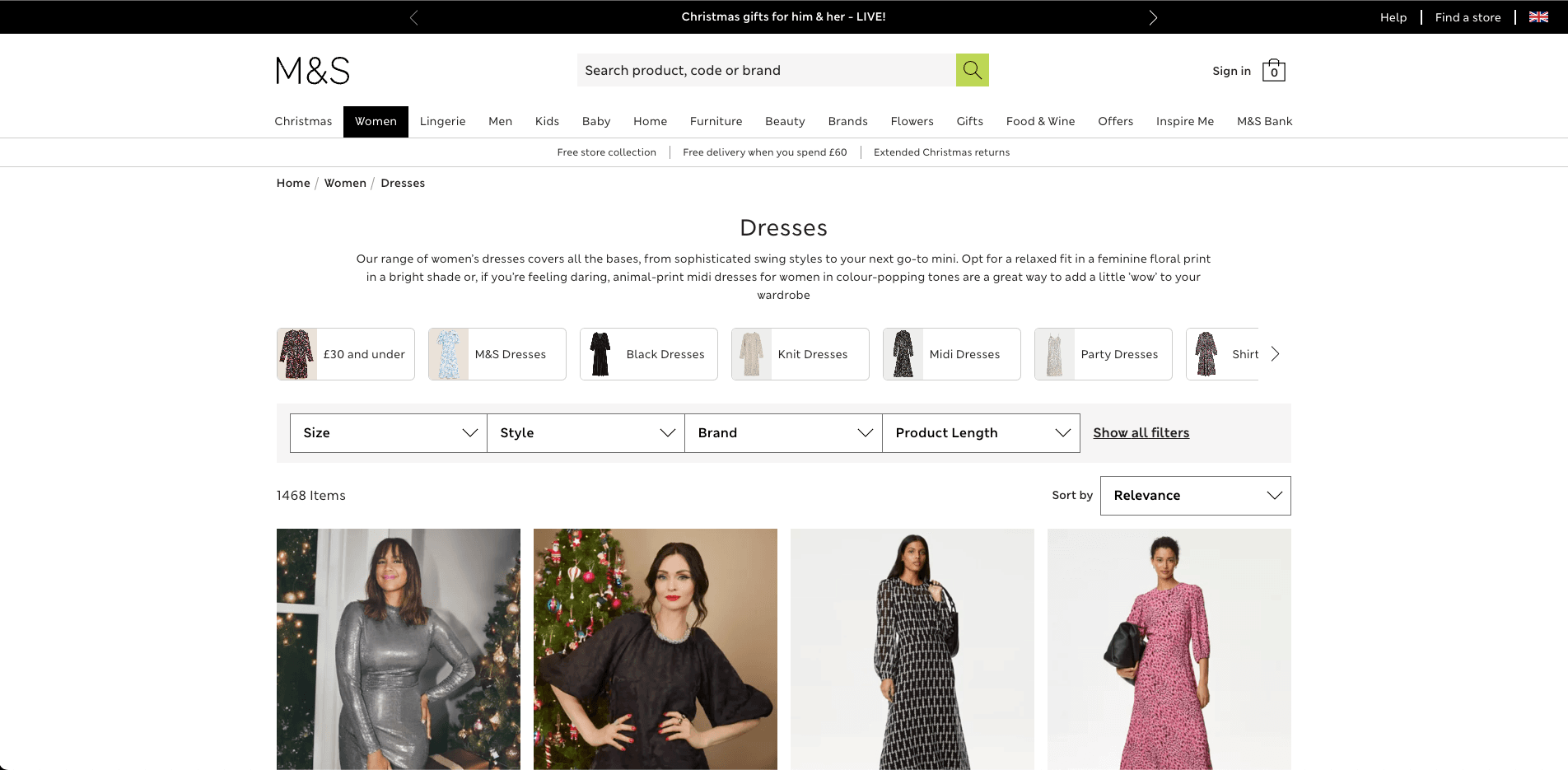 Marks & Spencer product listing page