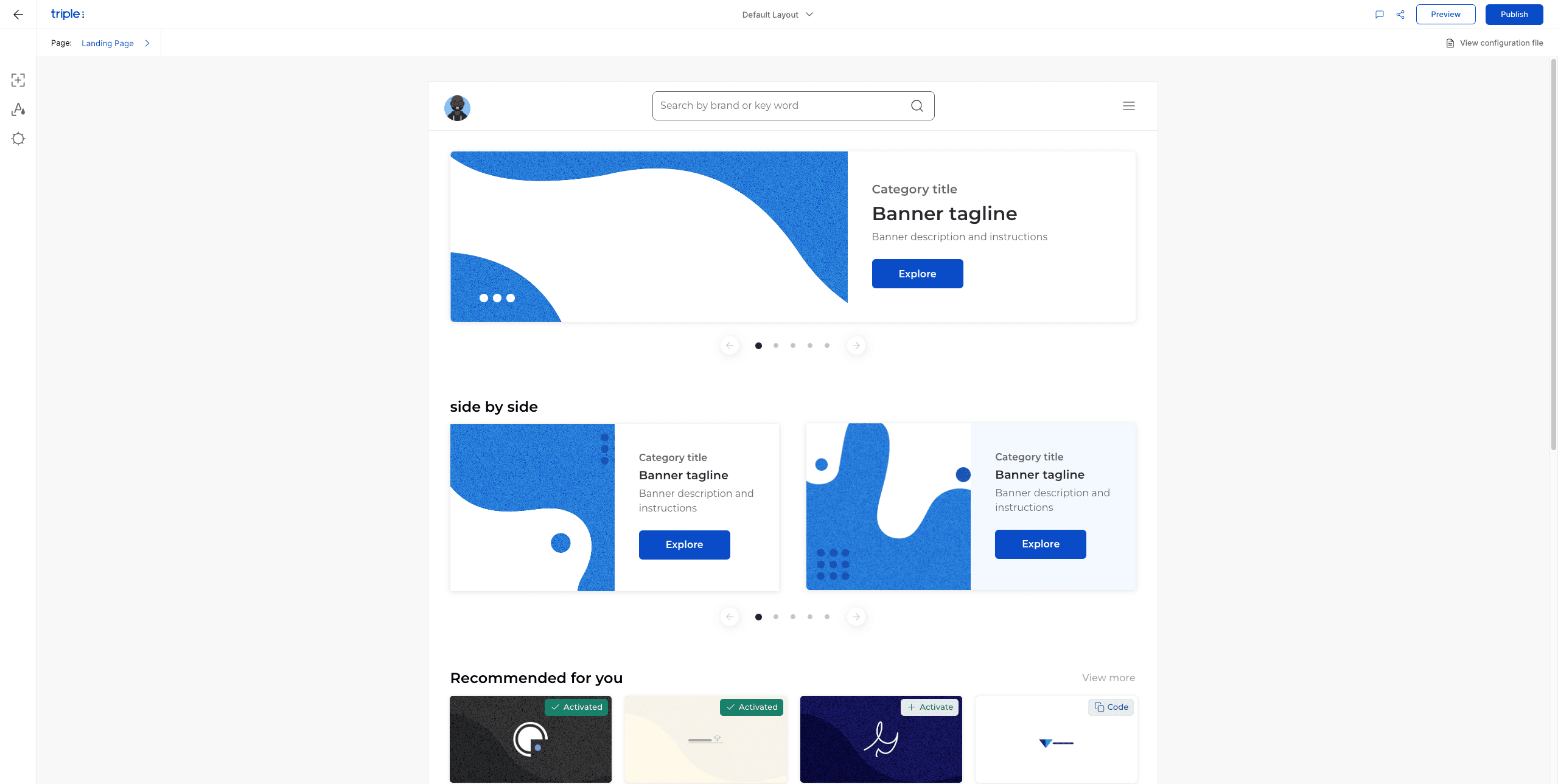 Triple CMS publisher configuration builder interface